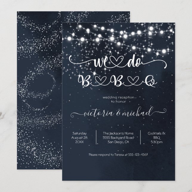 Invitación Cadena de luces de Sky por la noche hacemos barbac (Anverso / Reverso)