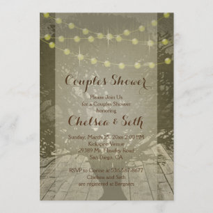 Invitación Cadena de luces fondo rústico