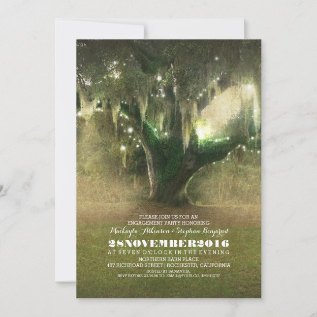 Invitación Cadena de luces Partido de compromiso de roble rus (Anverso)