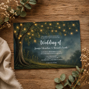 Invitación Cadena de luces rústicas de árbol para boda campes