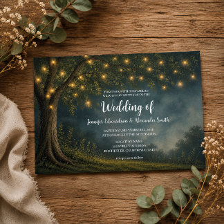 Invitación Cadena de luces rústicas de árbol para boda campes