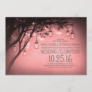 Invitación cadena de luces tiras de albañil boda rosa