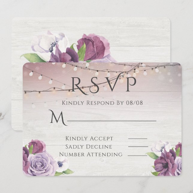 Invitación Cadena De Madera De Luces Peony Wedding RSVP (Anverso / Reverso)