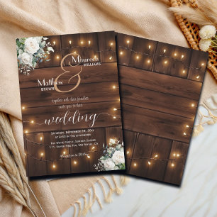 Invitación Cadena de madera marrón ilumina a Boda de rosas bl