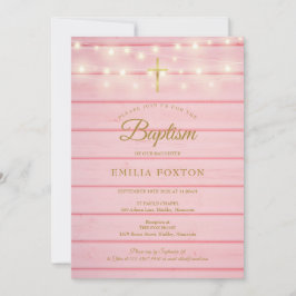 Invitación Cadena De Madera Rosa Ilumina Baptismo Christening
