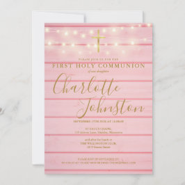 Invitación Cadena De Madera Rosa Ilumina Primera Comunión Sag