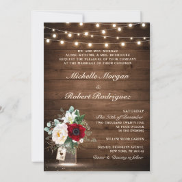 Invitación Cadena de madera rústica ilumina a Boda floral de 