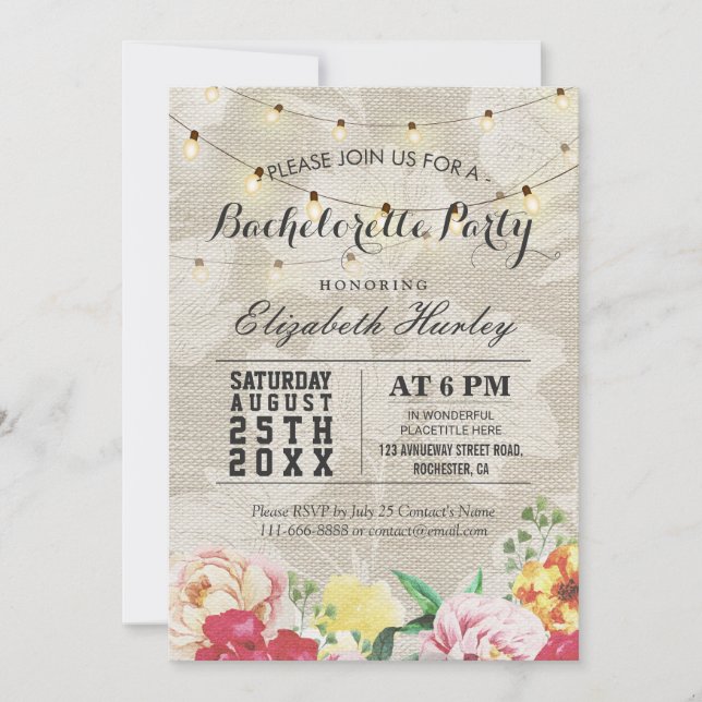 Invitación Cadena de moda Ilumina Linen Floral Bachelorette P (Anverso)