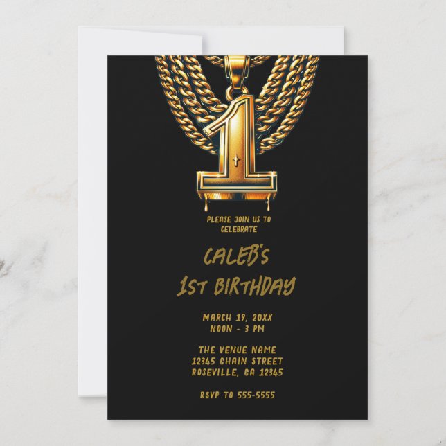 Invitación Cadena de Oro 1 Gota Fiesta de Cumpleaños 1ST (Anverso)