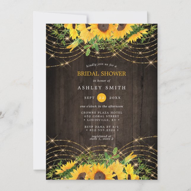 Invitación Cadena de oro de girasol ilumina ducha de novia ru (Anverso)