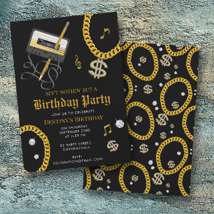 Invitación Cadena de oro de Hip Hop Cassette 80's 90's Cumple