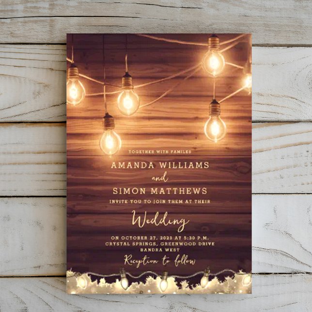 Invitación Cadena de país rústico ilumina a Boda de madera de (Subido por el creador)