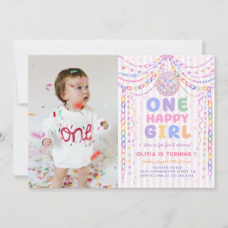 Invitación Cadena de papel de una niña feliz Cumpleaños Disco