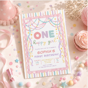 Invitación Cadena de Papel Retro Pastel Cumpleaños 1 Niño