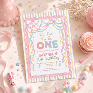 Invitación Cadena de Papel Retro Pastel Cumpleaños 1er Año Ni