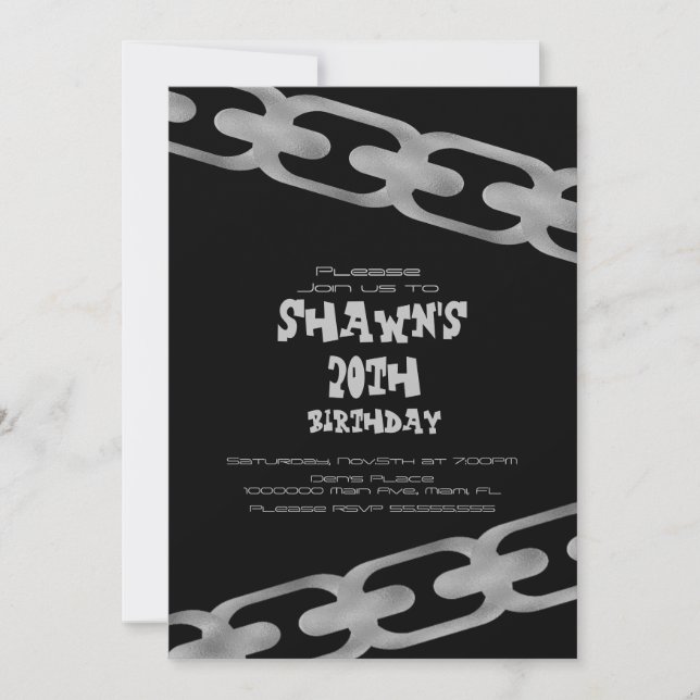Invitación Cadena de plata falsa simple para fiesta de cumple (Anverso)