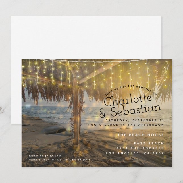 Invitación Cadena ligera de bodas de playa personalizada (Anverso / Reverso)