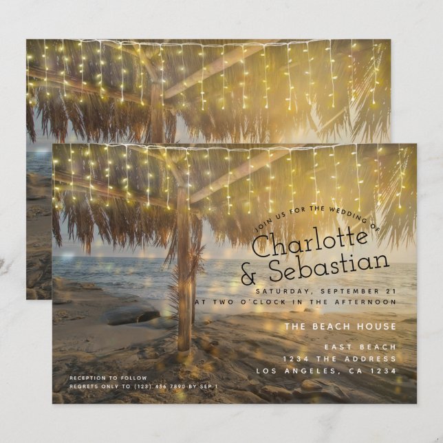 Invitación Cadena ligera de bodas de playa personalizada (Anverso / Reverso)