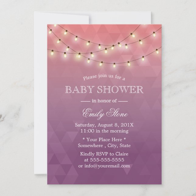 Invitación Cadena moderna ilumina Baby Shower púrpura (Anverso)