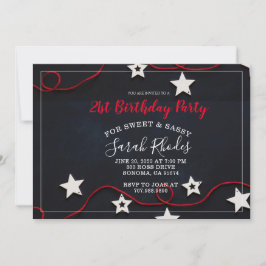 Invitación Cadena Roja y Estrellas Dulce Sassy 21 cumpleaños