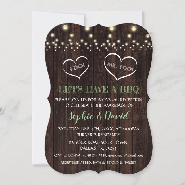 Invitación Cadena romántica ilumina el viejo granero I DO BBQ (Anverso)