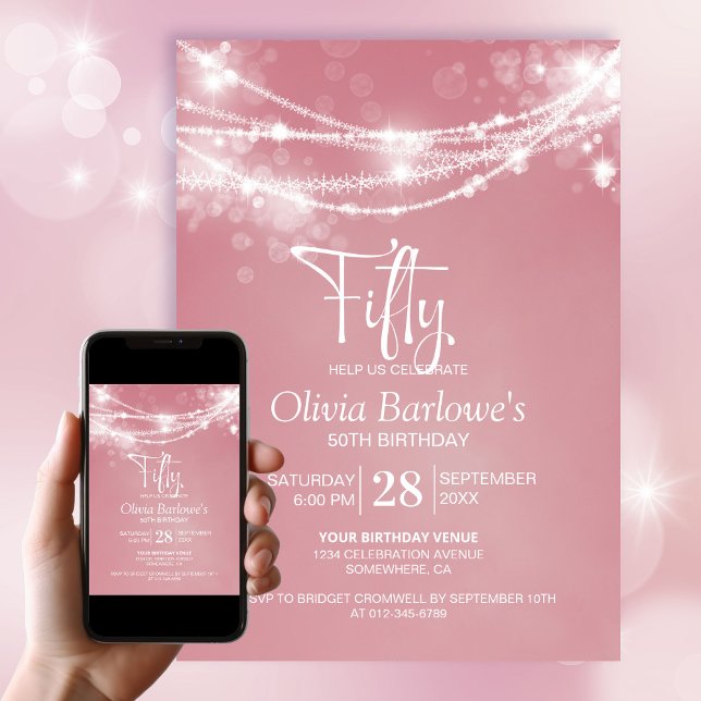 Invitación Cadena rosa ilumina la fiesta de cumpleaños número (Subido por el creador)