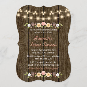 Invitación Cadena Rubor de luces Sweet Rústico 16