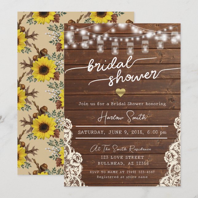 Invitación Cadena Rusa De Madera Enciende La Ducha Bridal De  (Anverso / Reverso)