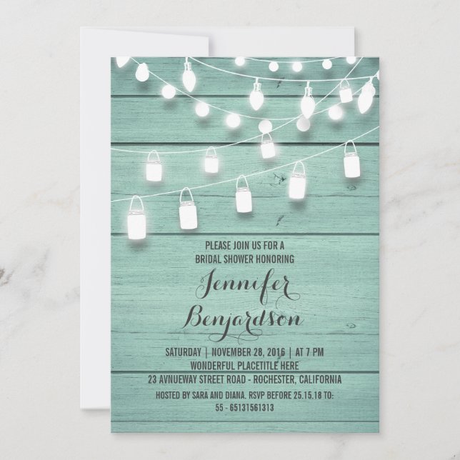 Invitación Cadena Rusa Enciende La Verde azulada Ducha Bridal (Anverso)