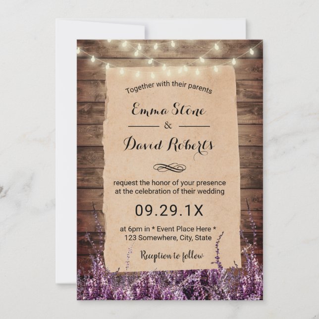 Invitación Cadena Rusa Ilumina Boda Floral Lavender (Anverso)