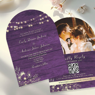 Invitación Cadena Rusa Ilumina Código QR Boda Púrpura