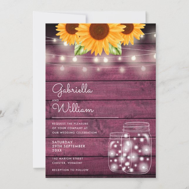 Invitación Cadena Rusa Ilumina Sunflower Mason Jars Boda (Anverso)