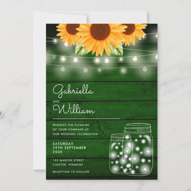 Invitación Cadena Rusa Ilumina Sunflower Mason Jars Boda (Anverso)