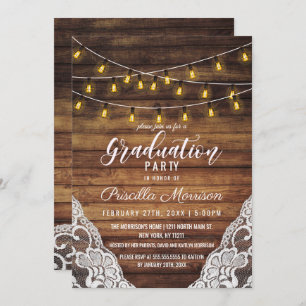 Invitación Cadena rústica alumbra la graduación de encaje de