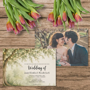 Invitación Cadena rústica de luces de árbol para foto de boda