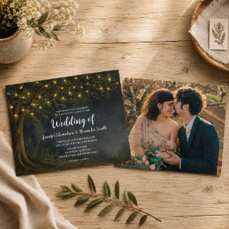 Invitación Cadena rústica de luces de árbol para foto de boda