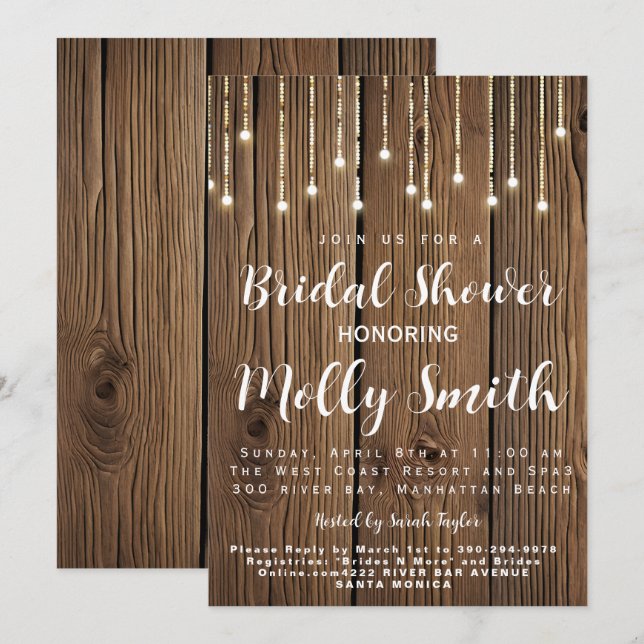 Invitación Cadena rústica de luces Ducha de novia (Anverso / Reverso)