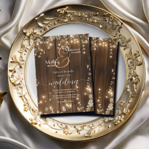 Invitación Cadena Rustica Madera Ilumina Boda Floral Blanco