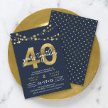 Invitación Cadenas azules de luces 40° aniversario Boda<br><div class="desc">Elegante invitación del 40 aniversario con hilos de luces y "40" en falso Relieve metalizado de oro con "años juntos" en blanco contra un fondo azul oscuro. La tarjeta incluye un patrón de correspondencias en la parte posterior. Consulta los elementos coincidentes, como pegatinas y sellos, aquí https://www.zazzle.com/collections/strings_of_lights_faux_gold_celebration_collection-119311942951401241?rf=238364477188679314 Personalízalo reemplazando el...</div>