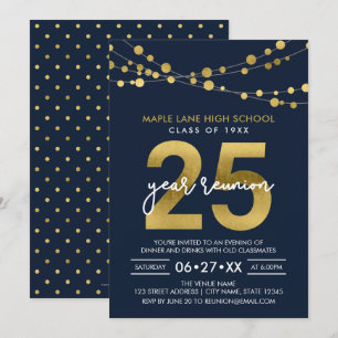 Invitación Cadenas azules de luces Reunión de clase de 25 año
