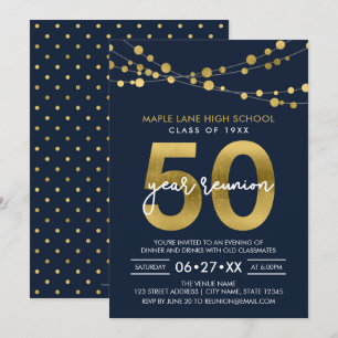 Invitación Cadenas azules de luces Reunión de clase de 50 año