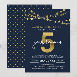 Invitación Cadenas azules de luces Reunión de clase de 5 años