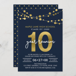 Invitación Cadenas azules de luces Reunión de clase de diez a