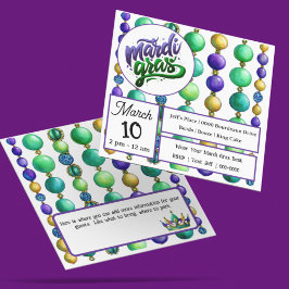 Invitación Cadenas de Cuentas Coloridas de Mardi Gras