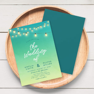 Invitación Cadenas de Luces Acuarela Boda de Vidrio de Mar
