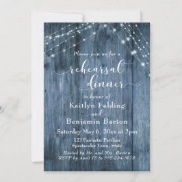 Invitación Cadenas de madera y luz azules rústicas para cena 