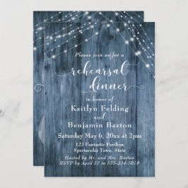Invitación Cadenas de madera y luz azules rústicas para cena