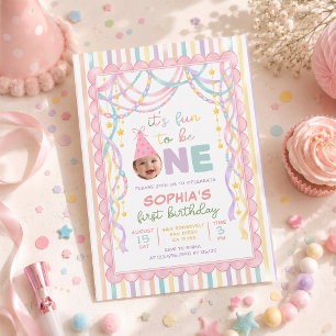 Invitación Cadenas de papel retro pastel Cumpleaños niña 1 añ