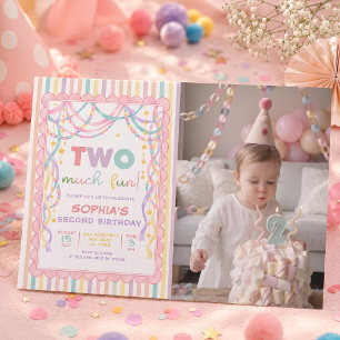 Invitación Cadenas de papel retro pastel cumpleaños niña 2 añ