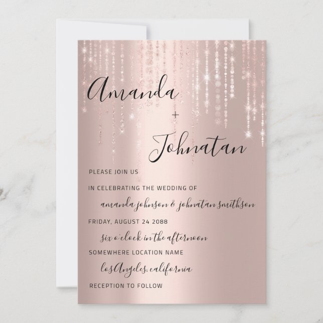 Invitación Cadenas Rosas simples de monograma boda (Anverso)